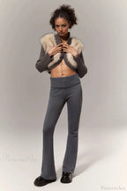 Sexy Crop Color Block Fuzzy Panel Open Front Blouse image 3