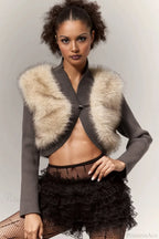 Sexy Crop Color Block Fuzzy Panel Open Front Blouse image 2