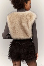 Sexy Crop Color Block Fuzzy Panel Open Front Blouse image 4