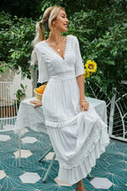 Sexy Deep V-neck Backless Cotton Lace Dress image 4
