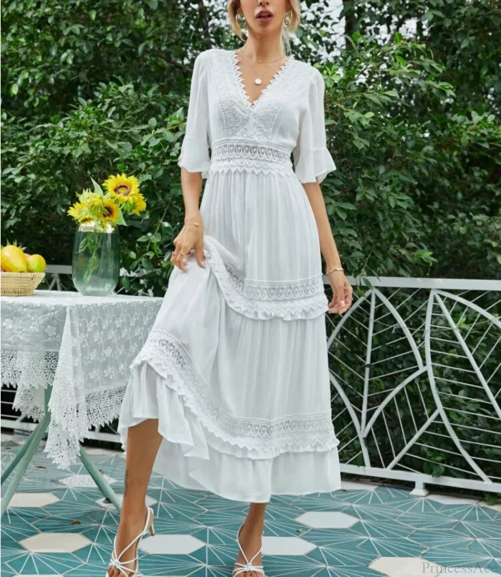 Sexy Deep V-neck Backless Cotton Lace Dress image 5