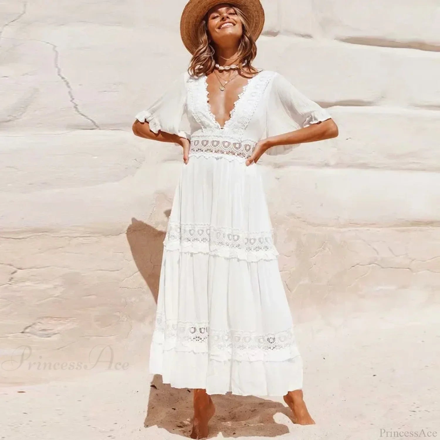 Sexy Deep V-neck Backless Cotton Lace Dress image 3