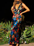 Sexy Deep V-neck Lace Patchwork Slip Floral Dress image 1