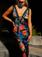 Sexy Deep V-neck Lace Patchwork Slip Floral Dress image 3
