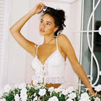 Sexy Deep V-neck Lace Ribbed White Crop Top image 3