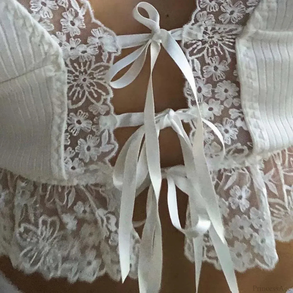 Sexy Deep V-neck Lace Ribbed White Crop Top image 4