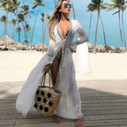 Sexy Deep V-neck White Lace Boho Kimono Bikini Cover up image 17