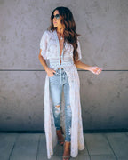 Sexy Deep V-neck White Lace Boho Kimono Bikini Cover up image 9