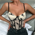 Sexy Deep V Pleated Fishbone Mesh Crop Tunic image 4