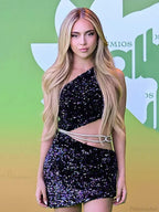 Sexy Diagonal Collar Hollow Out Diamonds Chain One Shoulder Party Dress image 2