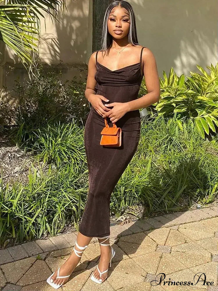 Sexy Draped Sleeveless Spaghetti Strap Midi Dress image 4