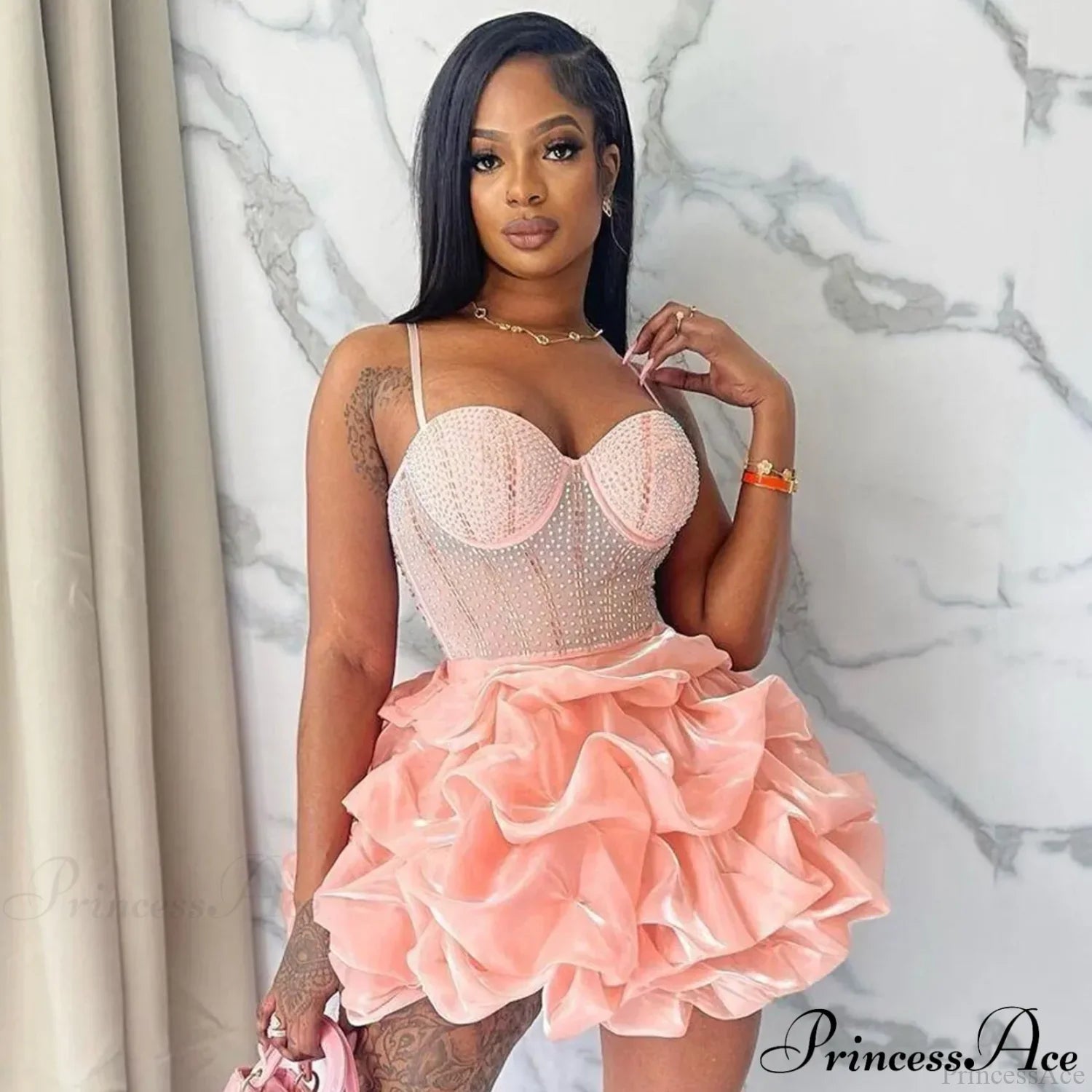 Sexy Fitted Rhinestone Elastic Tiered Cami Dress image 3