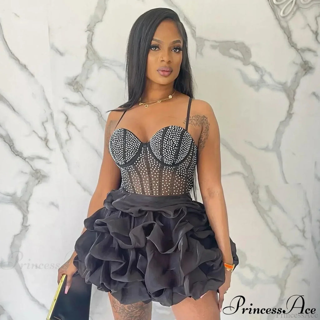 Sexy Fitted Rhinestone Elastic Tiered Cami Dress image 1
