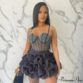 Sexy Fitted Rhinestone Elastic Tiered Cami Dress image 1