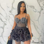 Sexy Fitted Rhinestone Elastic Tiered Cami Dress image 1