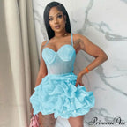 Sexy Fitted Rhinestone Elastic Tiered Cami Dress image 6