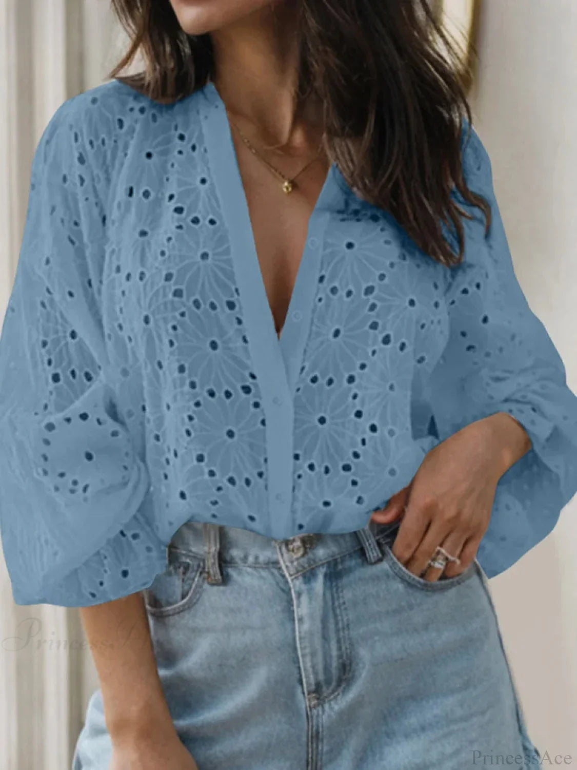 Sexy Flared Long Sleeve Tunic V-neck Blouse image 2