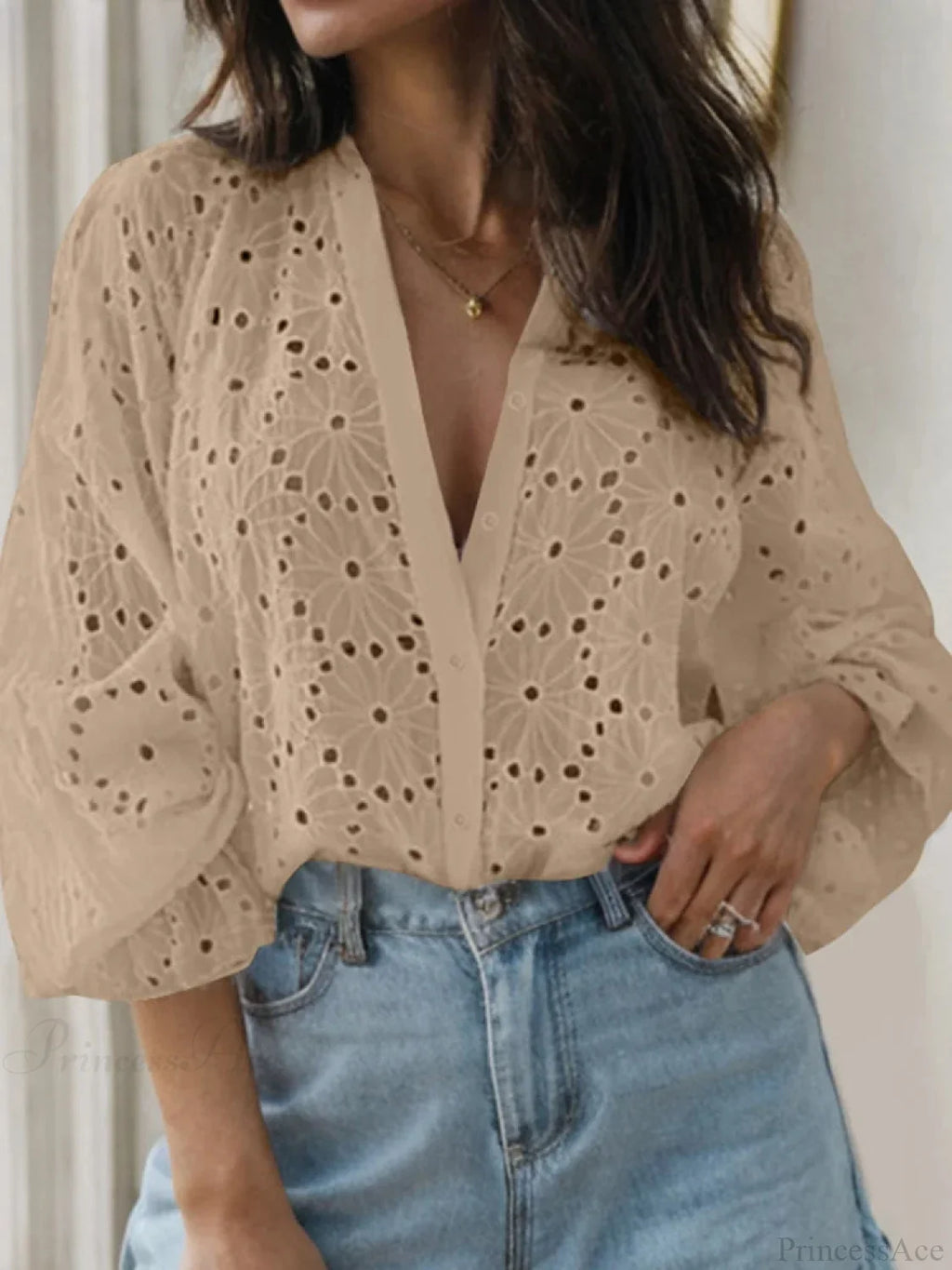Sexy Flared Long Sleeve Tunic V-neck Blouse image 3