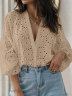 Sexy Flared Long Sleeve Tunic V-neck Blouse image 3
