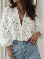 Sexy Flared Long Sleeve Tunic V-neck Blouse image 1