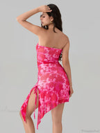 Sexy Floral Print Bandeau Asymmetrical Floral Dress image 3