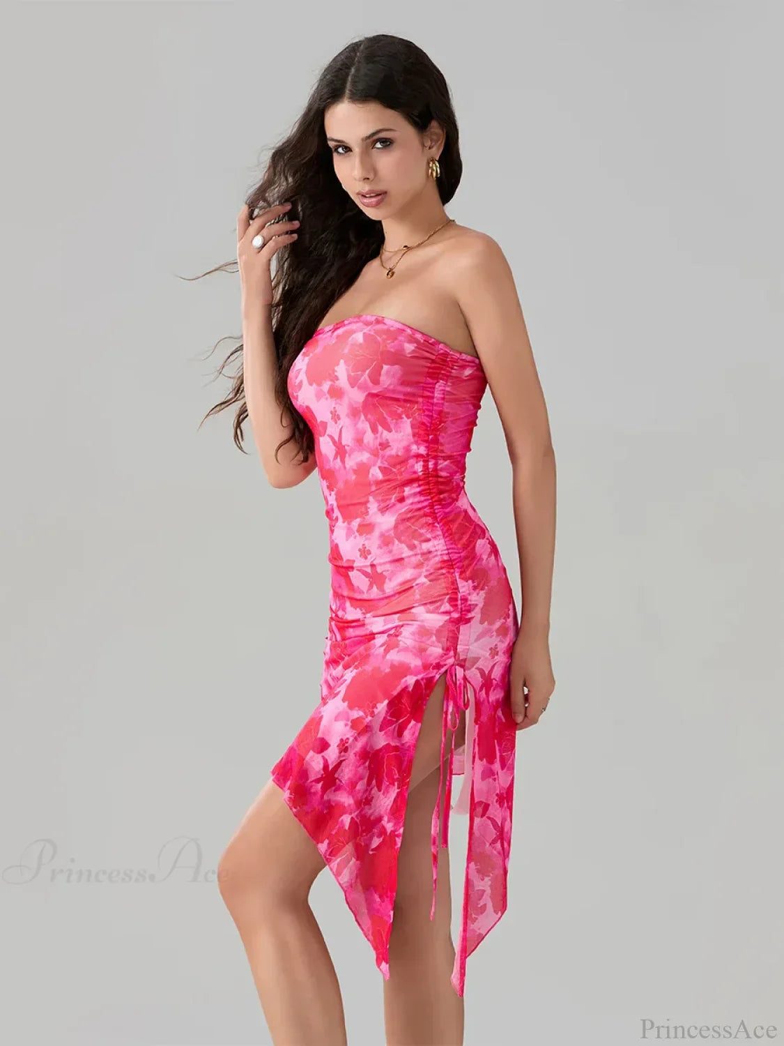 Sexy Floral Print Bandeau Asymmetrical Floral Dress image 4
