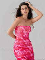 Sexy Floral Print Bandeau Asymmetrical Floral Dress image 5