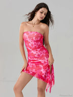 Sexy Floral Print Bandeau Asymmetrical Floral Dress image 2