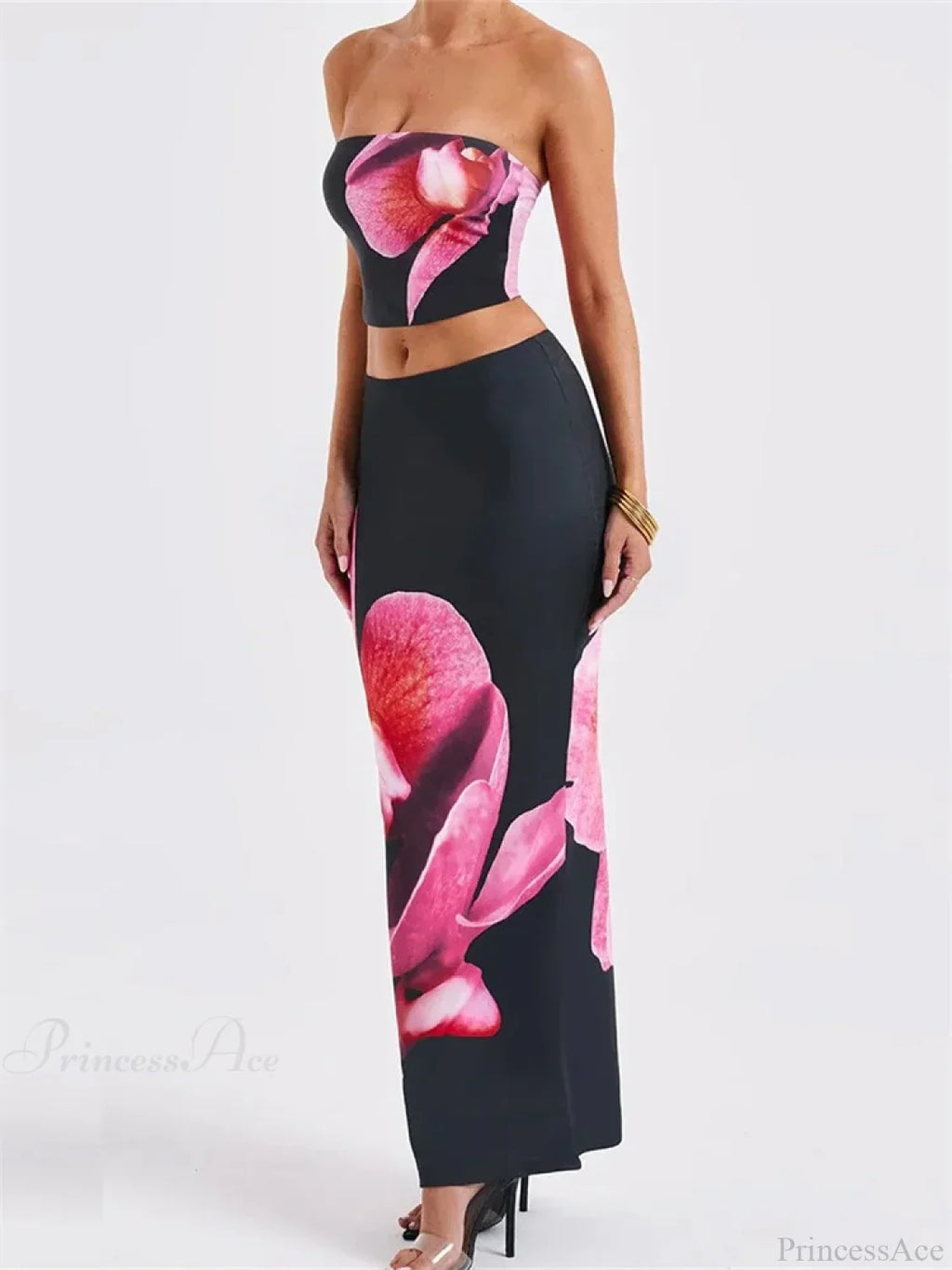 Sexy Floral Print Tube Top Elastic Waist Bodycon Skirt Set image 2