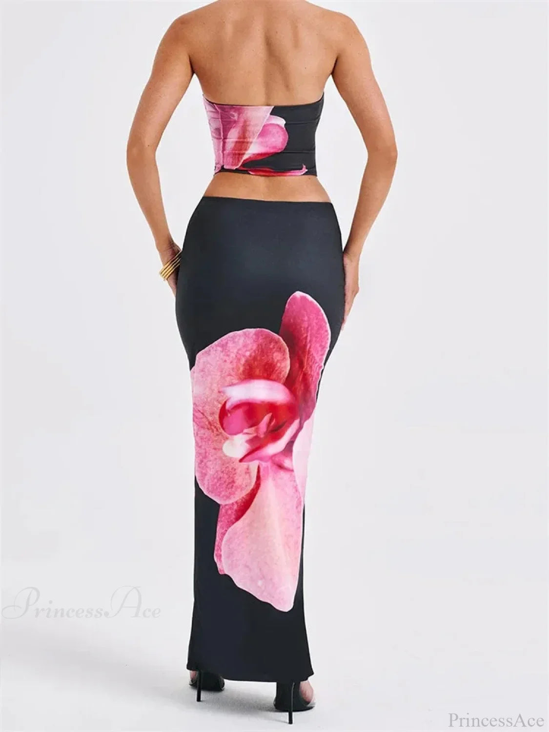 Sexy Floral Print Tube Top Elastic Waist Bodycon Skirt Set image 3
