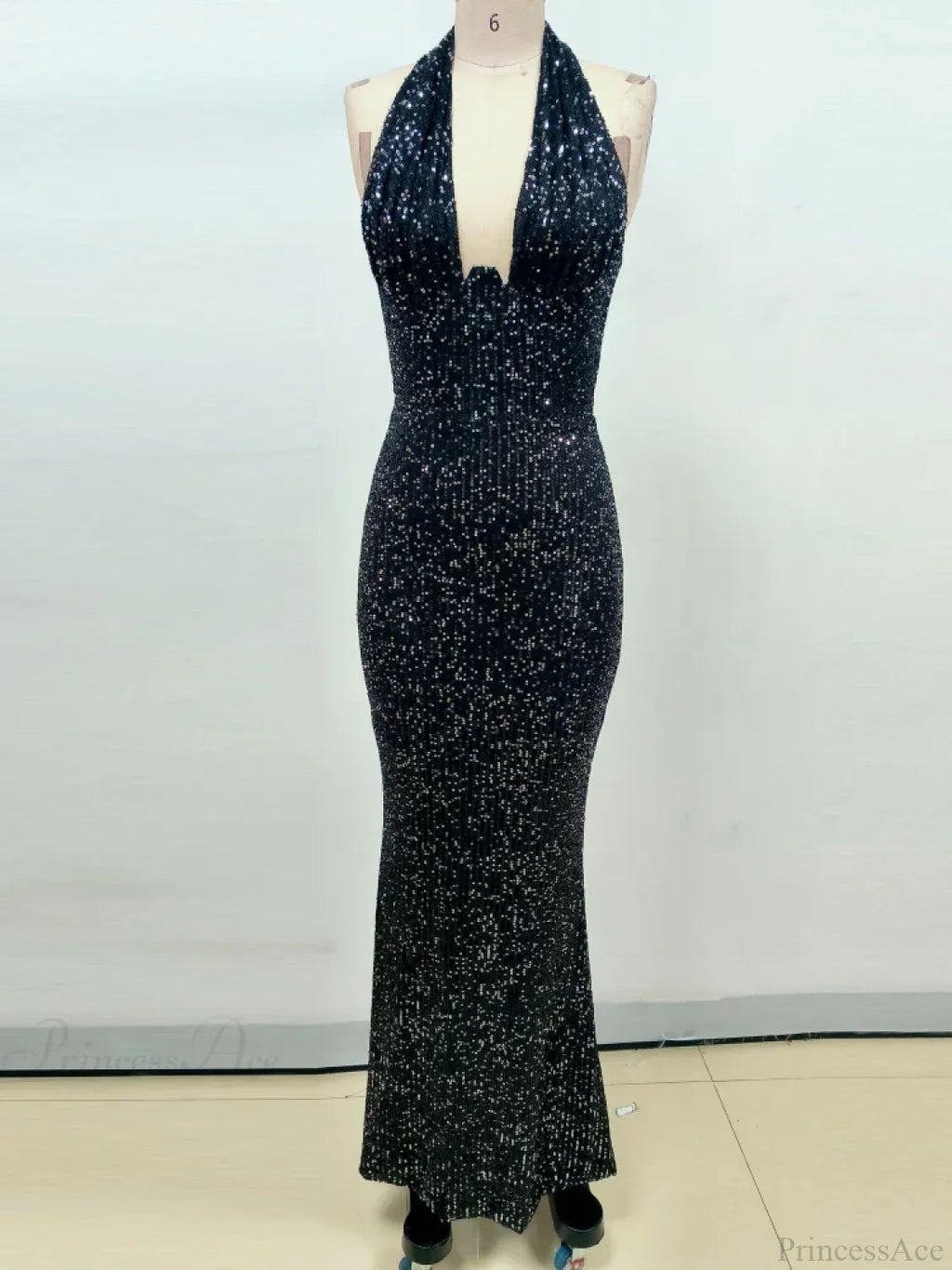 Sexy Halter Deep V Neck Sequins Green Sleeveless Backless Celebrity Party Dress image 8