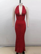Sexy Halter Deep V Neck Sequins Green Sleeveless Backless Celebrity Party Dress image 10