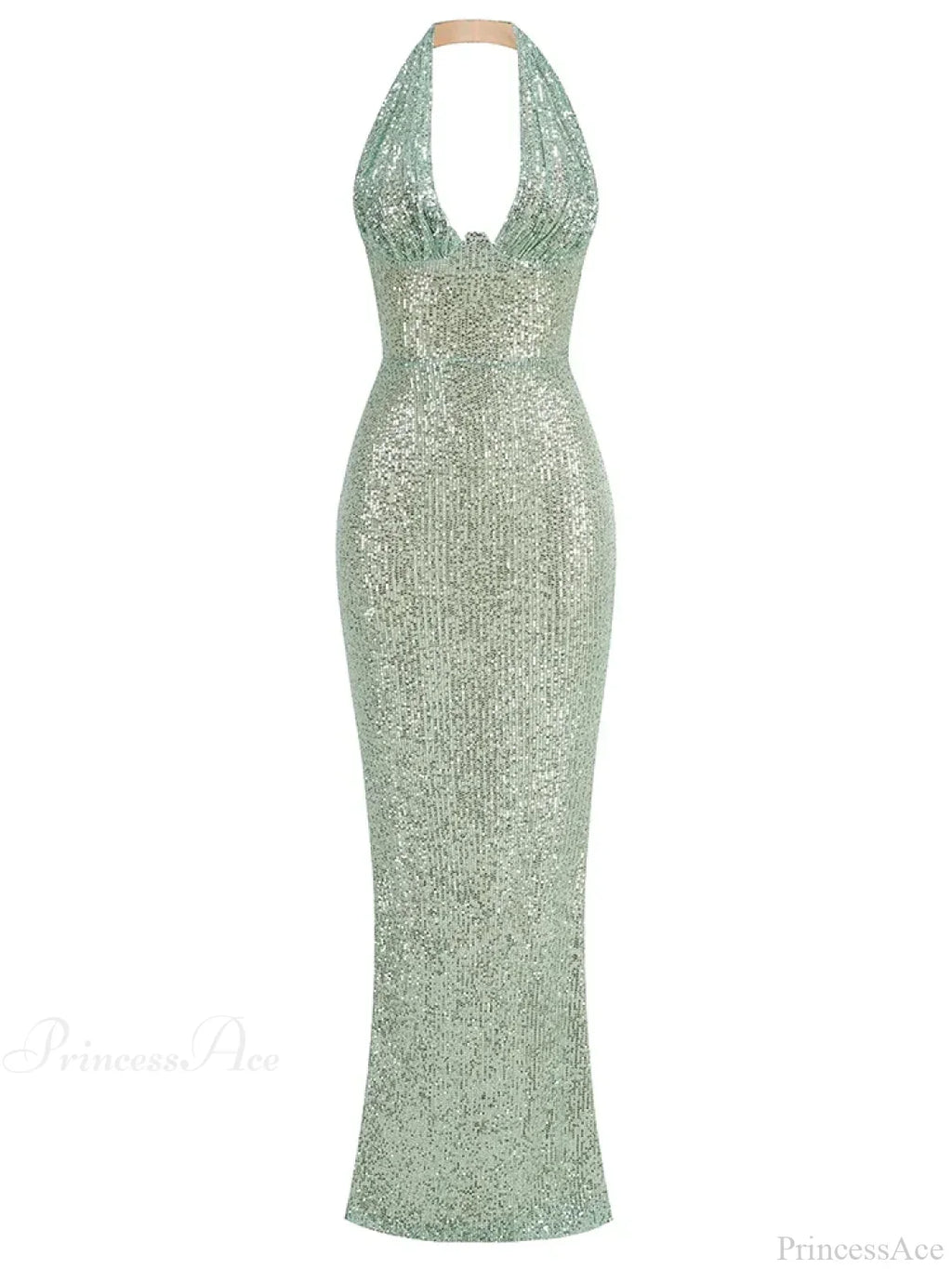 Sexy Halter Deep V Neck Sequins Green Sleeveless Backless Celebrity Party Dress image 7