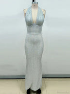 Sexy Halter Deep V Neck Sequins Green Sleeveless Backless Celebrity Party Dress image 11