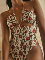 Sexy Halter Print Bandage Swimsuit One Piece image 1