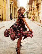 Sexy High Split Flare Sleeve Print Rayon Maxi Boho Dress image 2