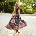 Sexy High Split Flare Sleeve Print Rayon Maxi Boho Dress image 4