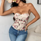 Sexy Lace Flower Pattern Corset Low-Cut Tank Top image 4
