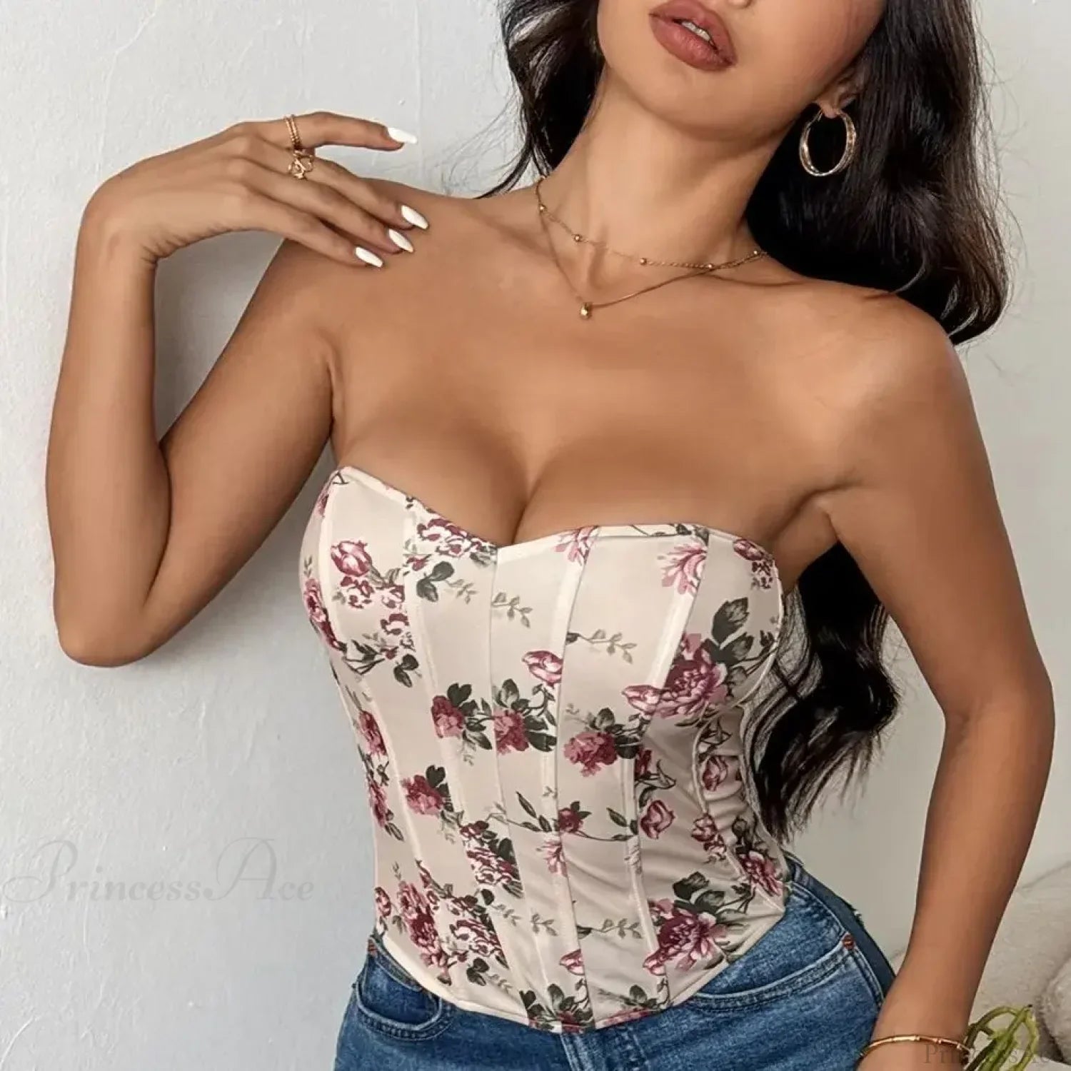 Sexy Lace Flower Pattern Corset Low-Cut Tank Top image 1