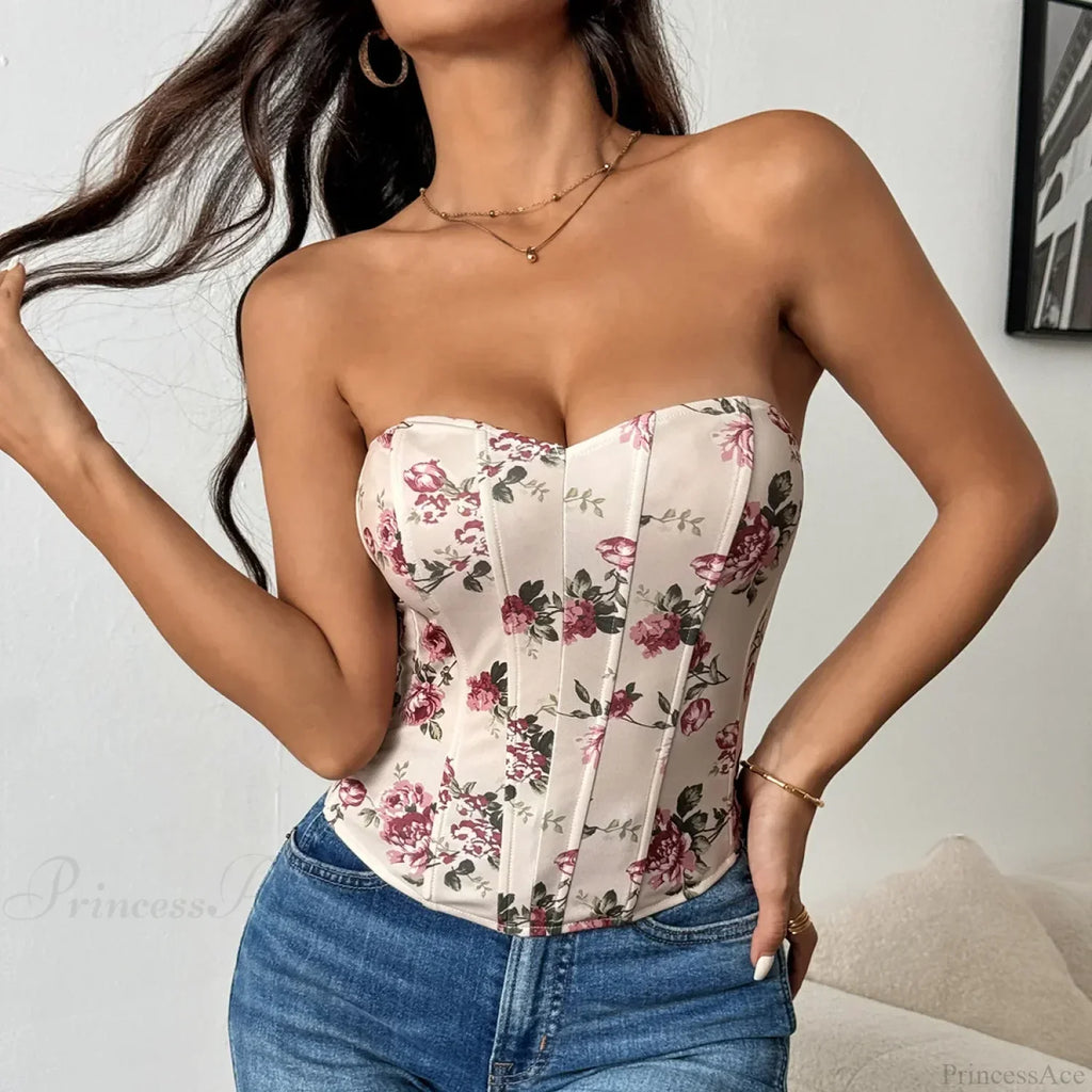 Sexy Lace Flower Pattern Corset Low-Cut Tank Top image 3