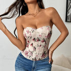 Sexy Lace Flower Pattern Corset Low-Cut Tank Top image 3