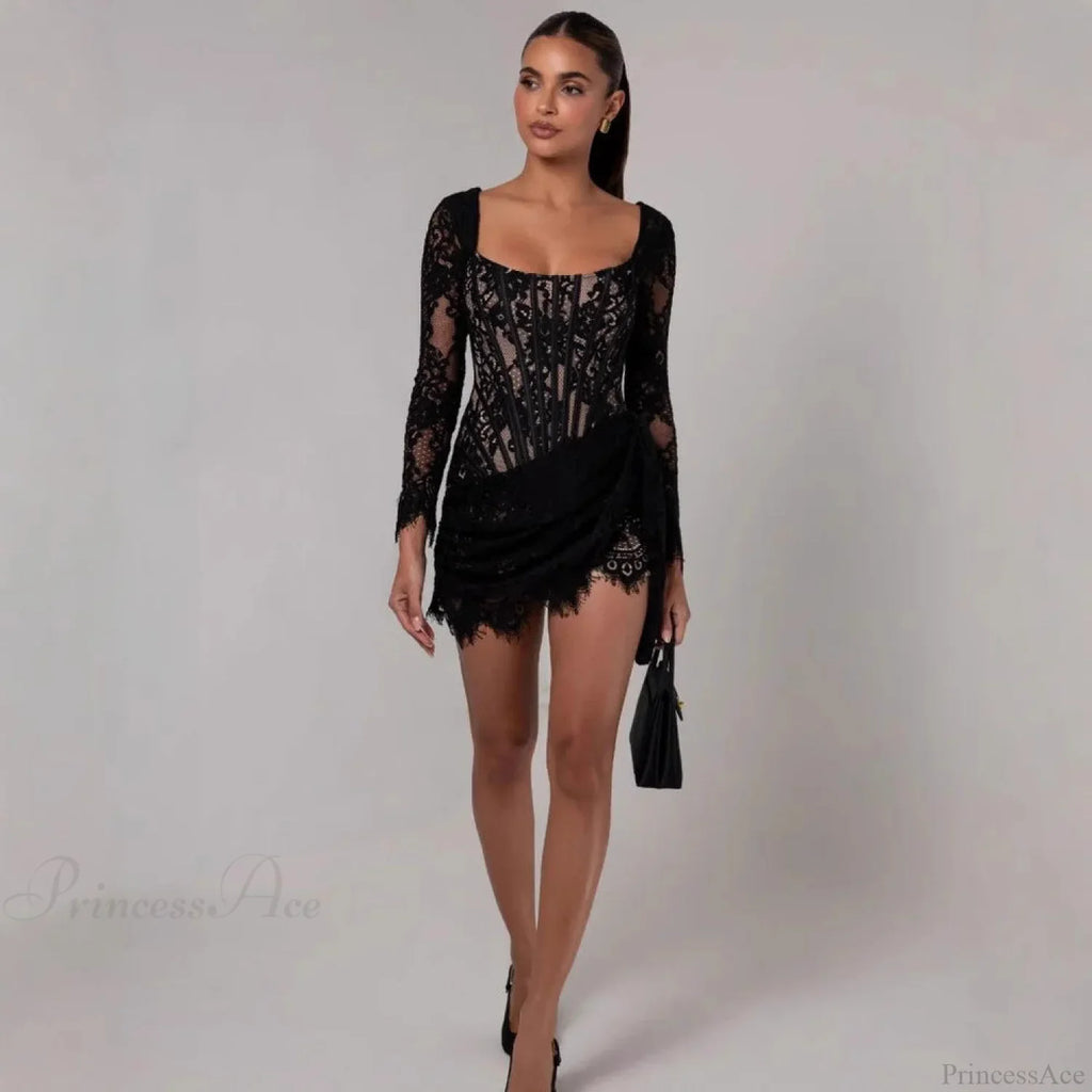 Sexy Lace Mesh Corset Mini Prom Dress image 1