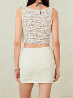Sexy Lace Sleeveless Tank Crop Top with Short Mini Skirt Set image 4