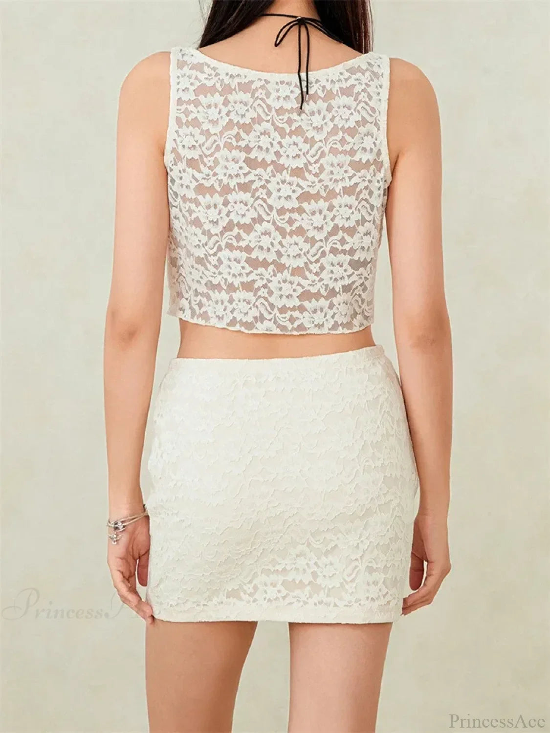 Sexy Lace Sleeveless Tank Crop Top with Short Mini Skirt Set image 4