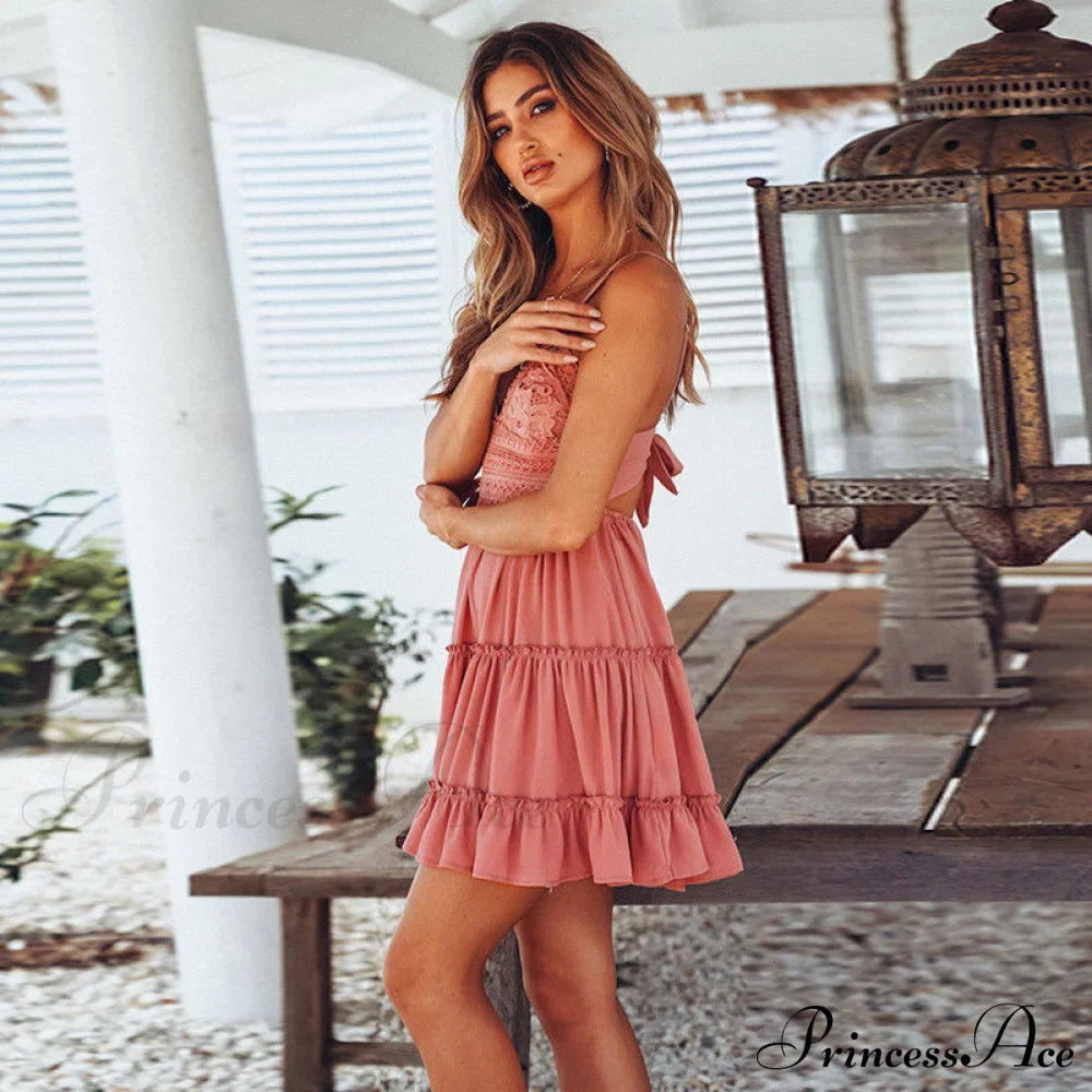 Lace Spaghetti Strap White Dress image 4
