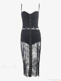 Sexy Lace Two-Piece Black Sleeveless Hook-Front See Through Evening Party Dress image 7