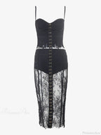 Sexy Lace Two-Piece Black Sleeveless Hook-Front See Through Evening Party Dress image 7