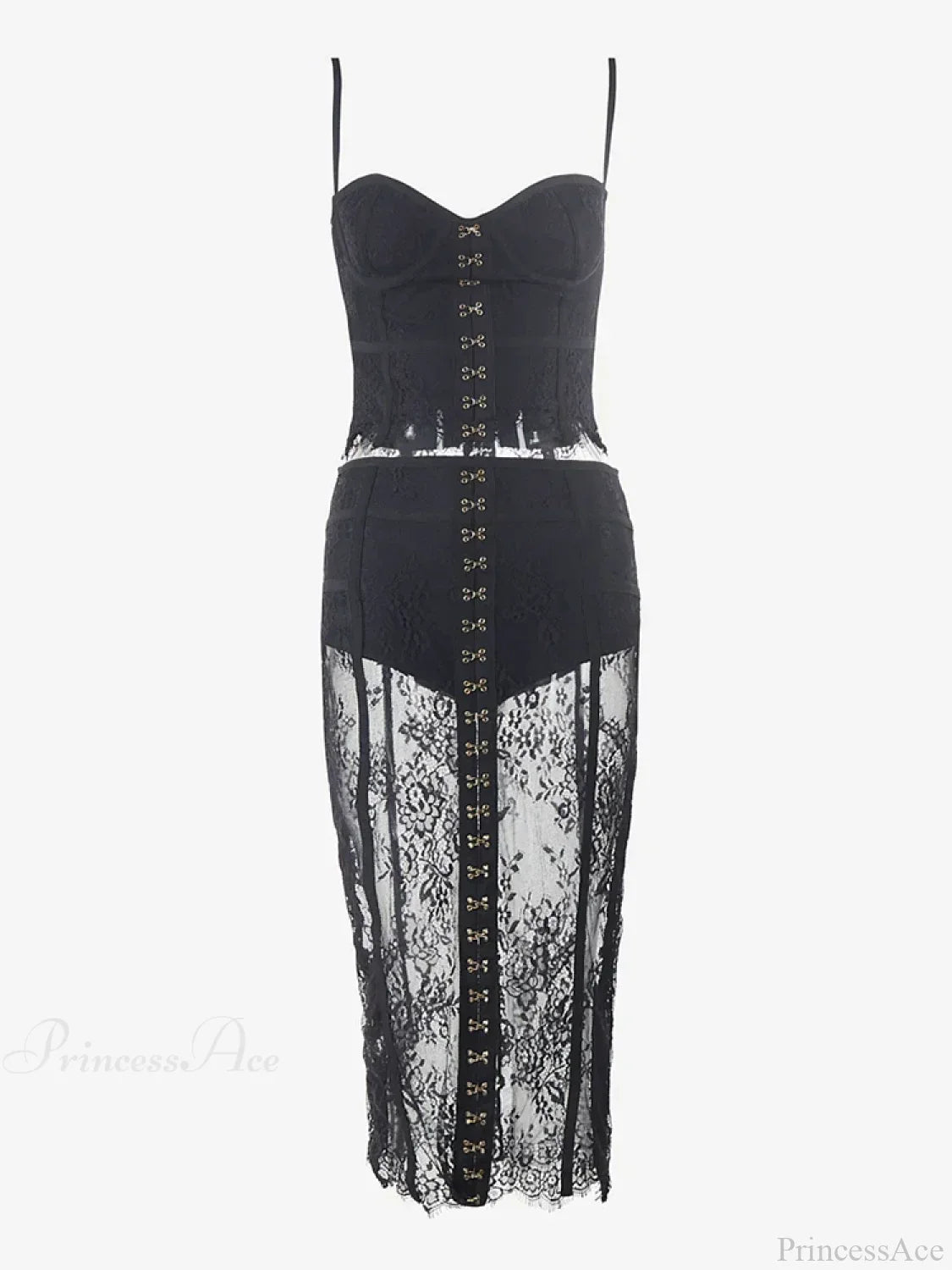 Sexy Lace Two-Piece Black Sleeveless Hook-Front See Through Evening Party Dress image 7