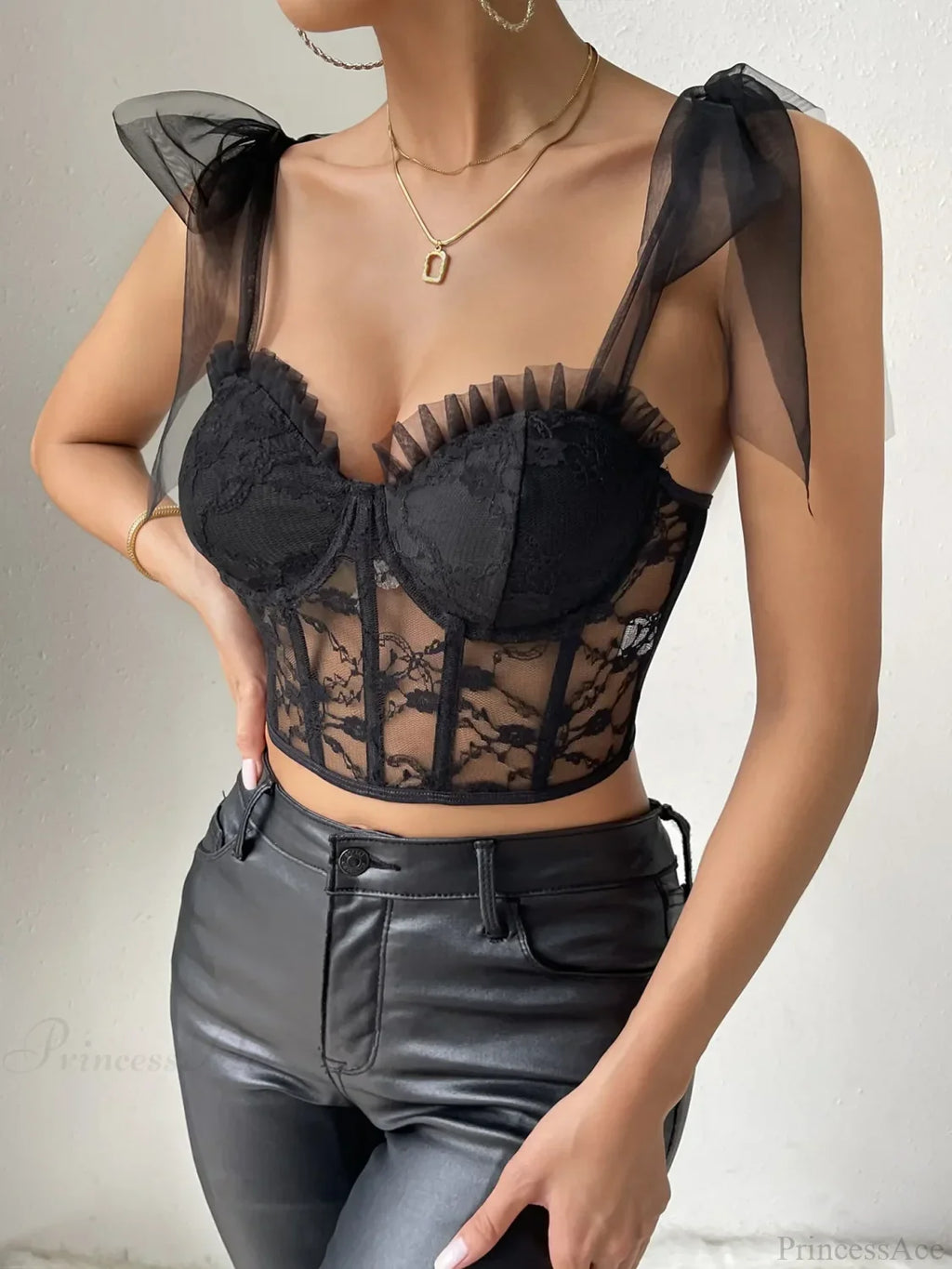 Sexy Mesh Lace Corset Camisole See-through Top image 4