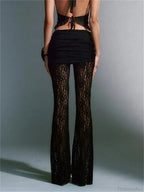 Sexy Mesh See-Through High Waist Floral Flared Pant image 5